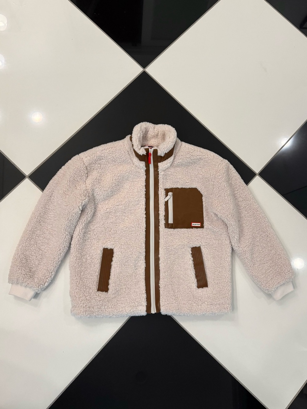 Hunter Cream Teddy Jacket with Brown Trim - Picture 4 of 8